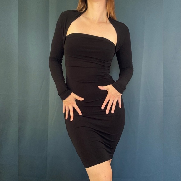 Vintage 90s Moda International Ruched Square Neck Bodycon Dress - Picture 1 of 4